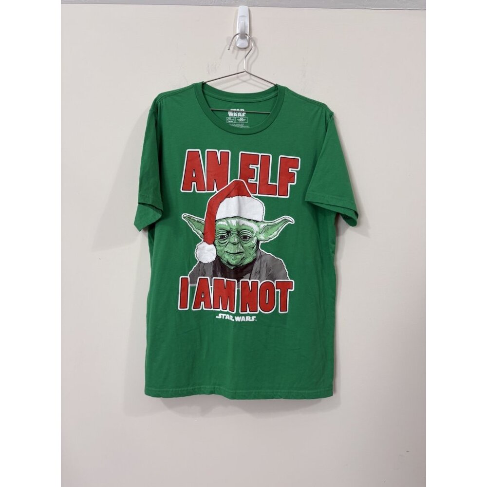 Star Wars Christmas T Shirt Mens XL Green Yoda An Elf I Am Not SS Holiday Tee